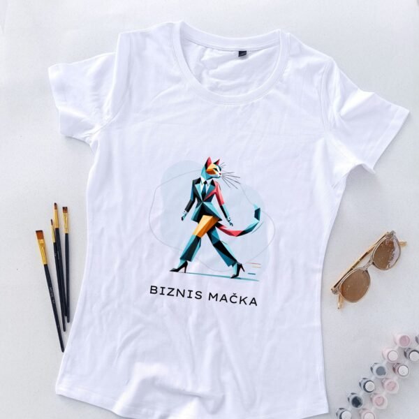 bela ženska majica biznis mačka