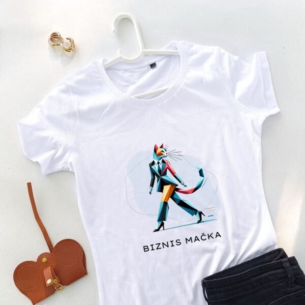 bela ženska majica biznis mačka