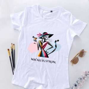 bela ženska majica mačka sa stilom