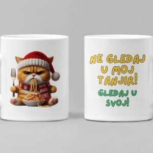 Novogodišnja šolja sa mačkom - Ne gledaj u moj tanjir!