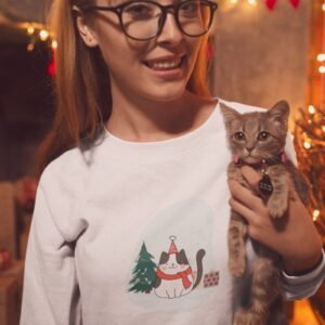 bela ženska dukserica mačka za božić