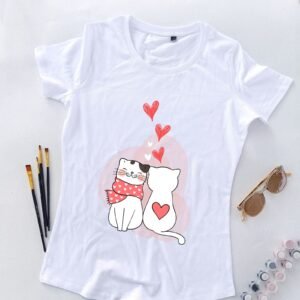 bela ženska majica dve mace i srca