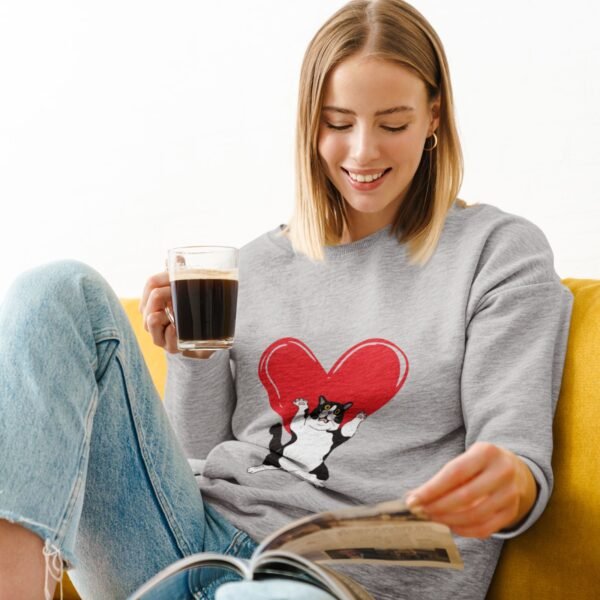 siva ženska dukserica razigrana maca i srce