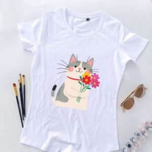 bela ženska majica cveće i mjau