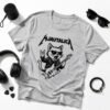 Siva muška majica Mjautalica sa ilustracijom rock mačke i gitarom – originalna majica za ljubitelje mačaka i rock muzike