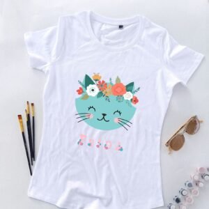 Majica Frida Mjau Kraljica - Ženska majica sa mačkom i cvećem - majica sa printom mačke i cvetnog venca Frida Mjau Kraljica