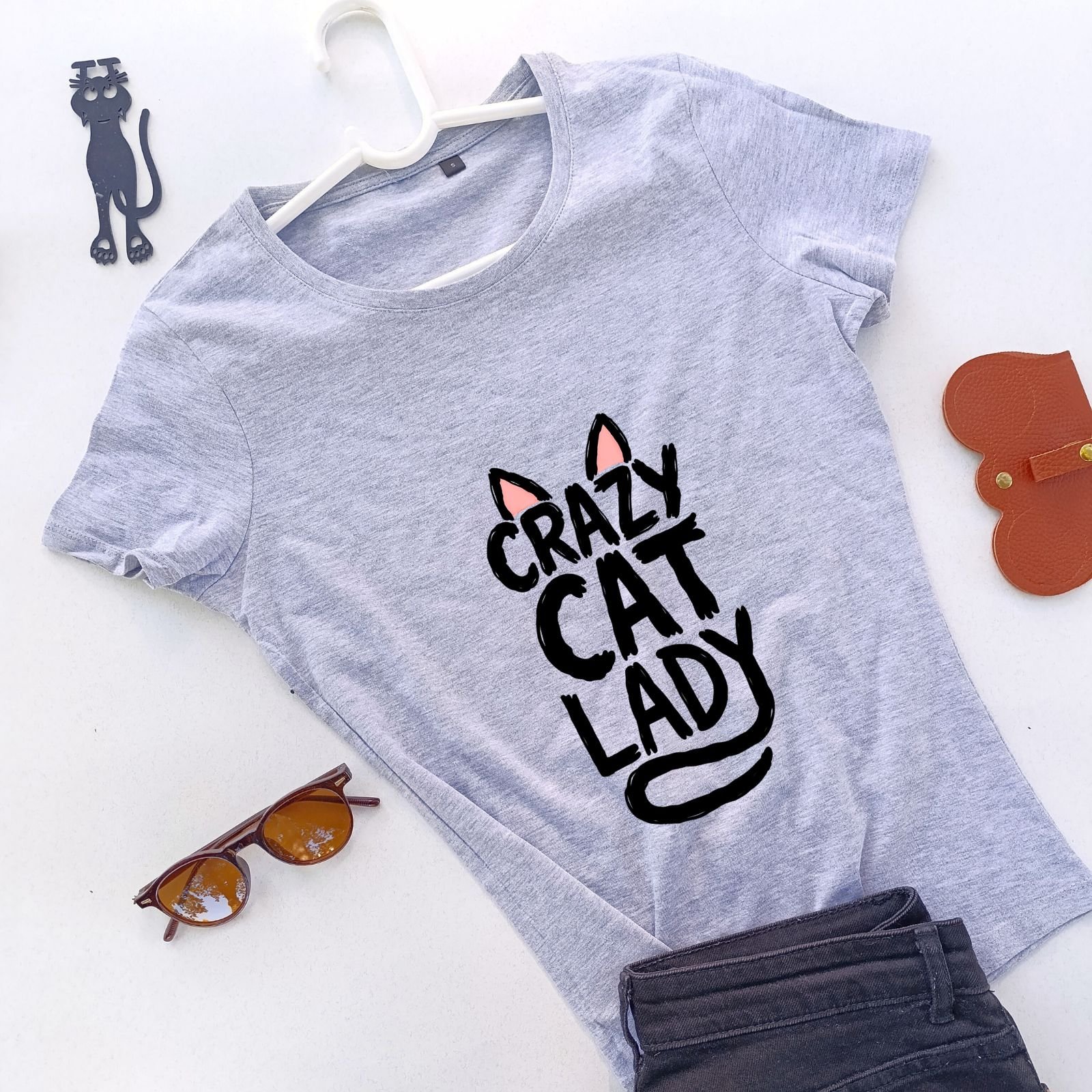 siva ženska majica crazy cat lady