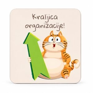 Magnet Kraljica Organizacije sa simpatičnom mačkom – originalan poklon za šeficu, koleginicu i kancelariju