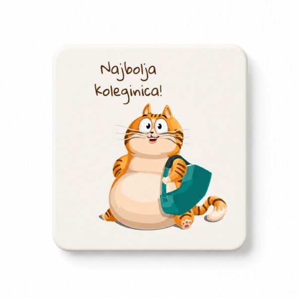 Magnet Najbolja koleginica sa smešnom narandžastom mačkom – originalan poklon za koleginicu i ljubitelje mačaka