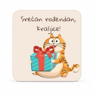 Magnet Srećan rođendan kraljice sa mačkom i poklon paketom – originalan poklon za rođendan za nju
