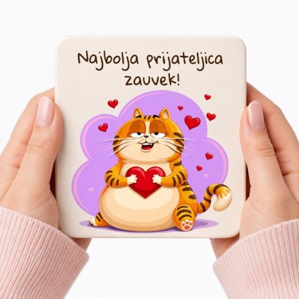 Magnet Najbolja prijateljica zauvek sa mačkom i srcem – poklon za najbolju drugaricu