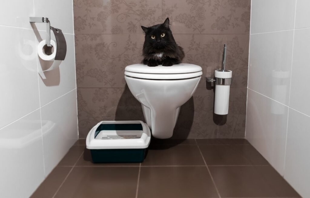 nećete verovati zašto vas mačka prati do toaleta - Narandžasta mačka sedi na WC šolji i gleda prema vlasniku – simbol mačje radoznalosti i privrženosti.