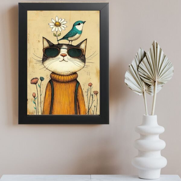Umetnički poster Mačak sa stilom u crnom ramu