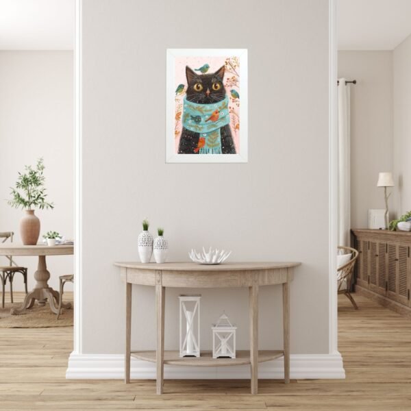 Poster u ramu Mačiji zimski prijatelj – moderna dekoracija u enterijeru