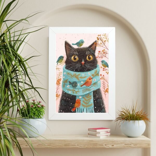 Poster u ramu Mačiji zimski prijatelj – moderna dekoracija u enterijeru