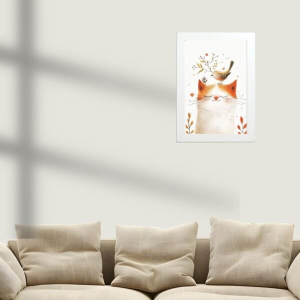 poster mačka i ptica iznad sofe zidna dekoracija