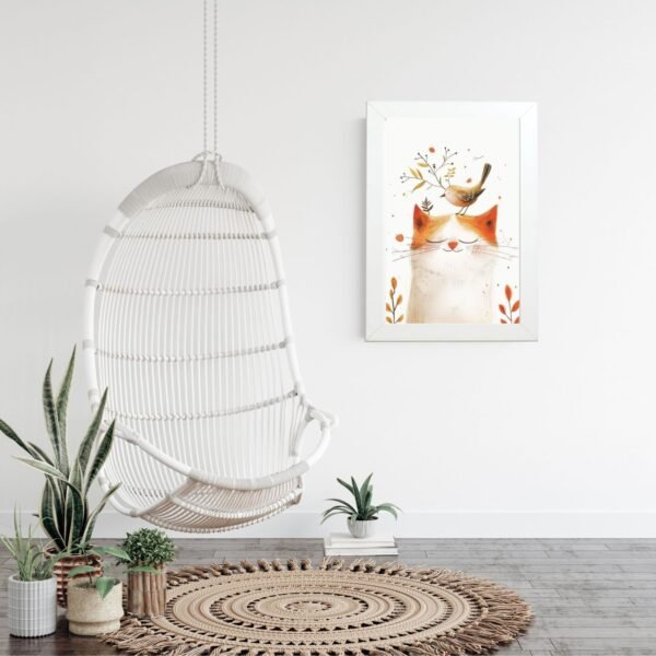 poster u ramu mačka i ptica skandinavski stil dekoracija enterijera
