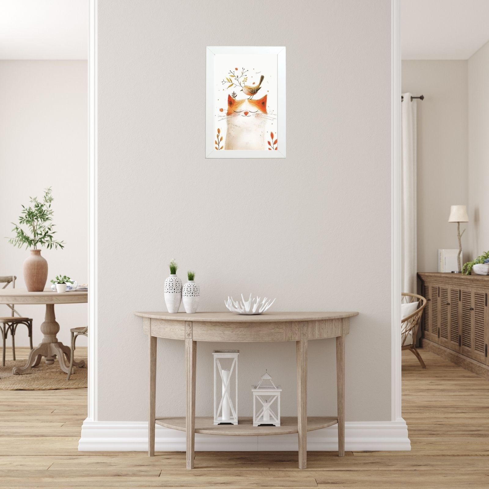 poster jesenje prijateljstvo u hodniku dekoracija mačka i ptica