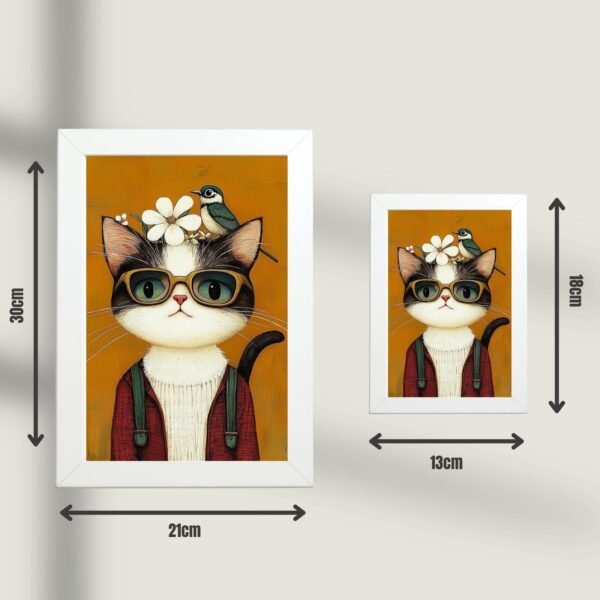 Dimenzije postera Mačka i ptica 30x21cm i 18x13cm sa belim ramom