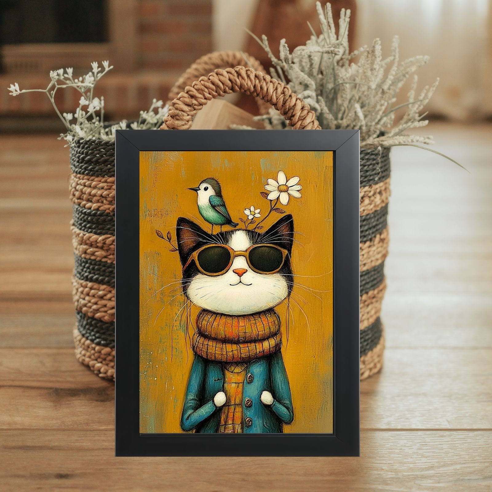 Poster u ramu Mačiji Hipster – Originalan poklon za mačkoljupce