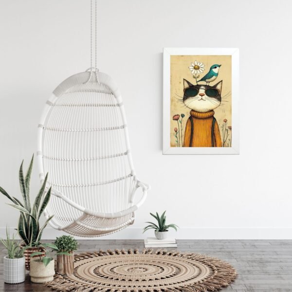 Beli ram – umetnički poster Mačak sa stilom