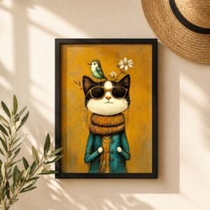 Poster u ramu Mačiji Hipster – Originalan poklon za mačkoljupce