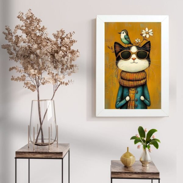 Poster u ramu Mačiji Hipster – Originalan poklon za mačkoljupce