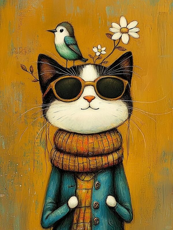 Poster u ramu Mačiji Hipster – Originalan poklon za mačkoljupce