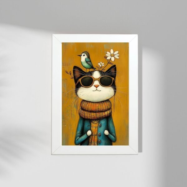 Poster u ramu Mačiji Hipster – Originalan poklon za mačkoljupce