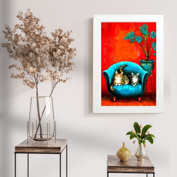 poster u ramu mačiji par udobnosti iznad dekorativnih stočića