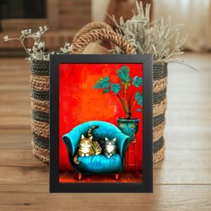 poster u crnom ramu mačiji par udobnosti dekoracija doma