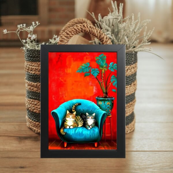 poster u crnom ramu mačiji par udobnosti dekoracija doma