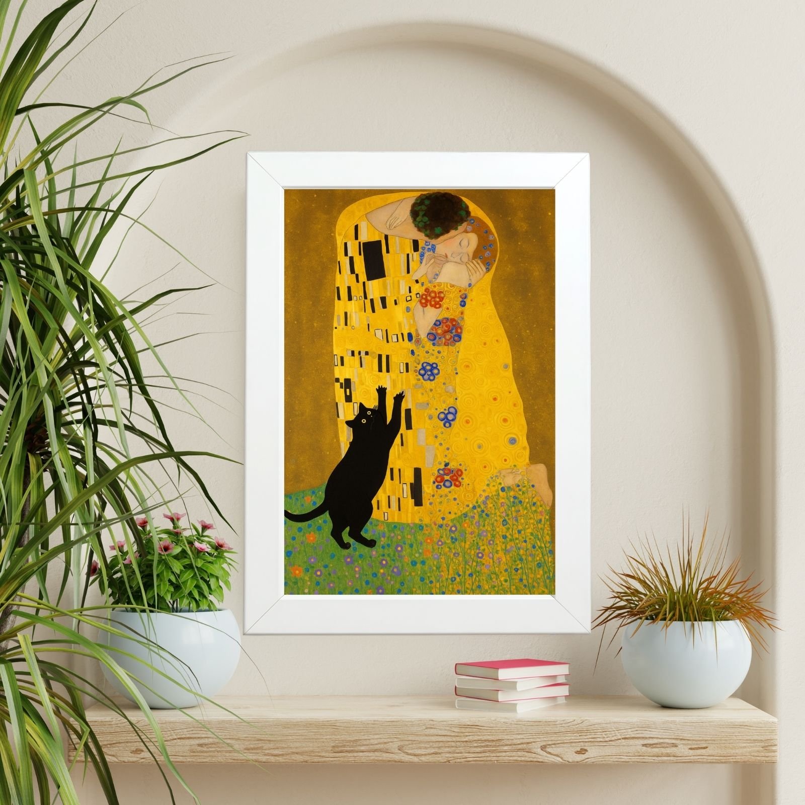 Mačiji poljubac poster u ramu u prostoru sa biljkama