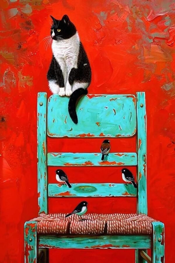 Poster u ramu Stražar stolice – crno-bela mačka na stolici