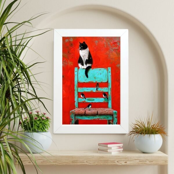 Poster u ramu Stražar stolice iznad police sa cvećem