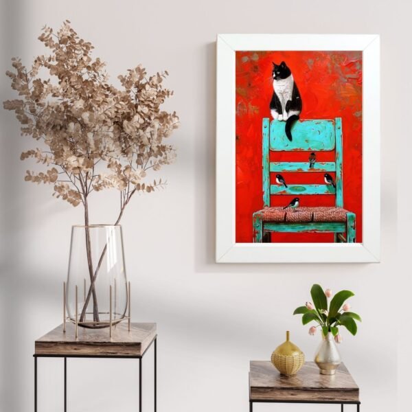 Umjetnički poster sa mačkom u modernoj dekoraciji enterijera