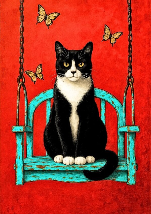 poster u ramu mačka na ljuljašci dekoracija doma