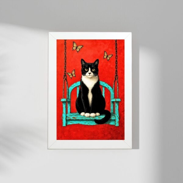 umetnički poster sa mačkom na ljuljašci za zidnu dekoraciju