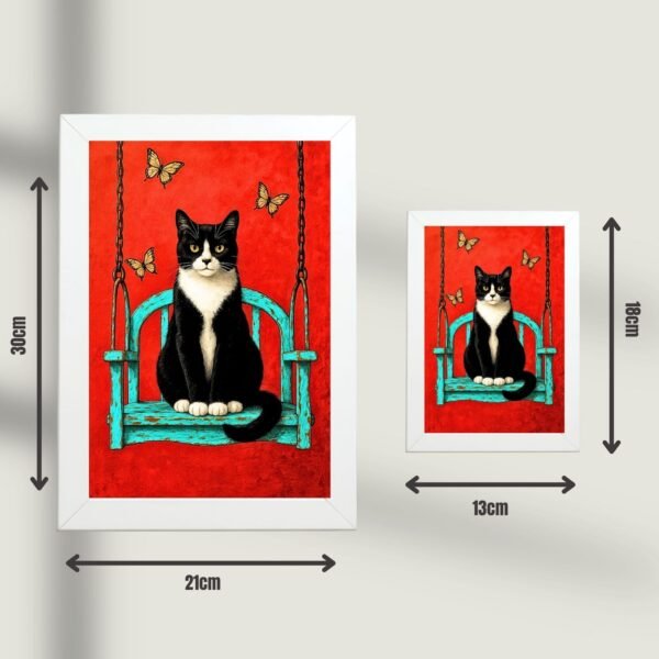 poster mačka na ljuljašci dimenzije a4 i 13×18
