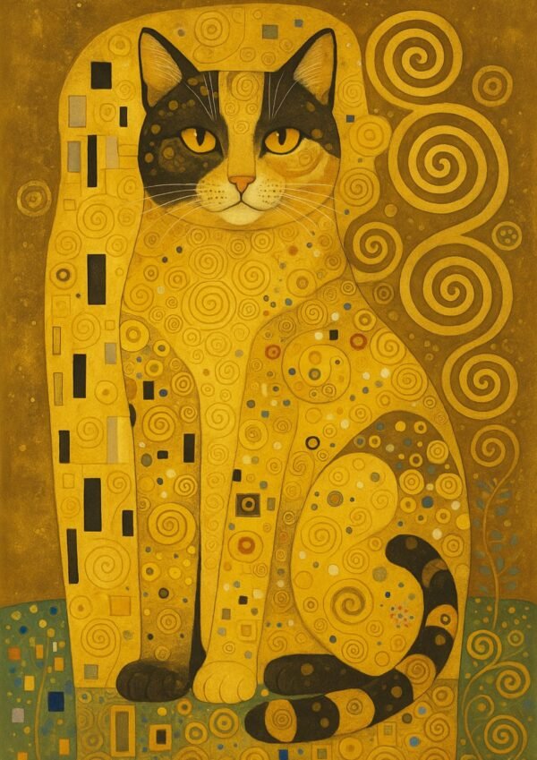 Zlatna mačka poster u belom ramu – zidna umetnost sa mačkom