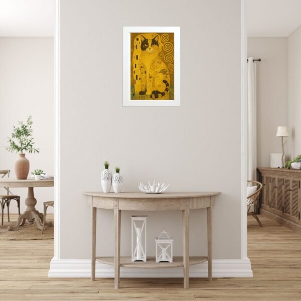 Umetnički poster Zlatna mačka u ramu – ideja za dekoraciju predsoblja