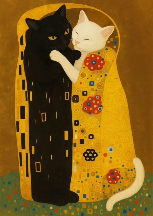 Poster u ramu Zlatni par mačaka u modernom enterijeru