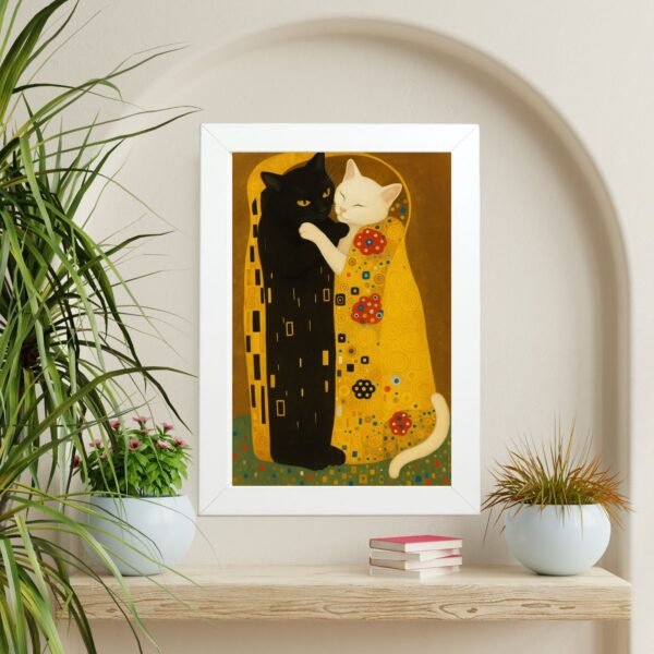 Umetnički poster sa dve mačke u zlatnim detaljima