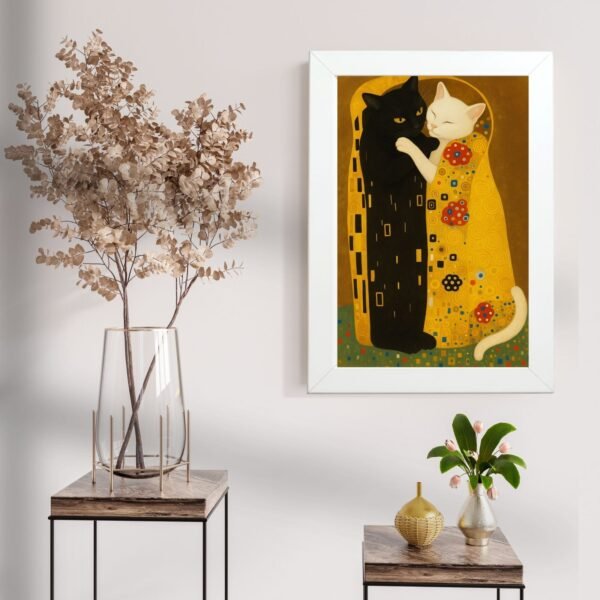 Poster u zlatnim bojama sa mačkama za uređenje doma