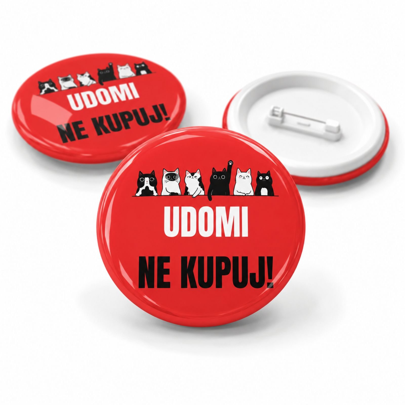 Udomi ne kupuj bedž sa ilustracijom mačaka – bedž za ljubitelje mačaka i udomljavanje životinja