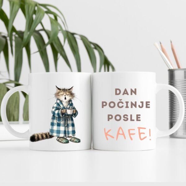 Šolja Dan počinje posle kafe sa pospanom mačkom – Mačketina dizajn za jutarnju kafu