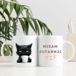 Šolja Nisam jutarnji tip sa crnom mačkom – Mačketina smešan dizajn za jutro