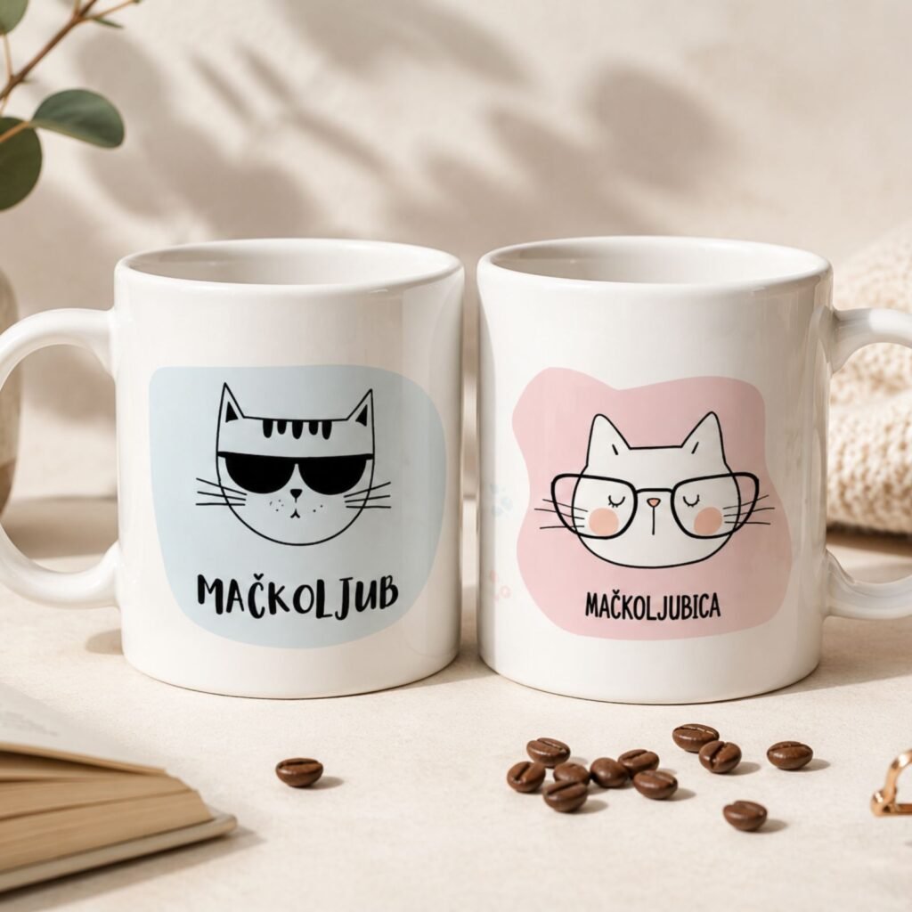 Mačkoljub i Mačkoljubica šolje za parove od kvalitetne keramike
