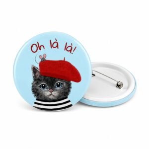 Bedž Oh La La - Kreativan poklon za nju ili njega sa mačkom u francuskom stilu | Mačketina bedževi